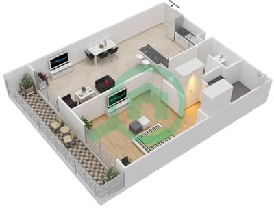المخططات الطابقية لتصميم الوحدة 204 شقة 1 غرفة نوم - فينسيتور بوليفارد