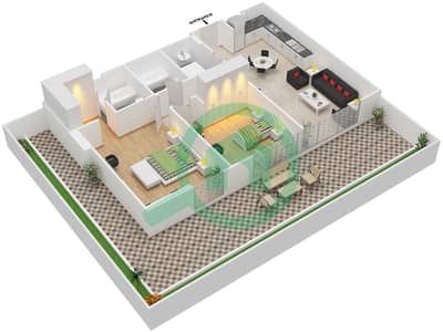 المخططات الطابقية لتصميم الوحدة 18 FIRST FLOOR شقة 2 غرفة نوم - شايستا عزيزي