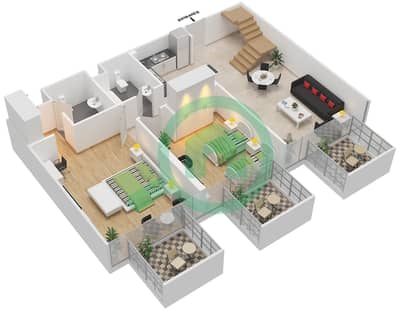 Shaista Azizi - 2 Bed Apartments Unit 10 12th & 13th Floor Floor plan