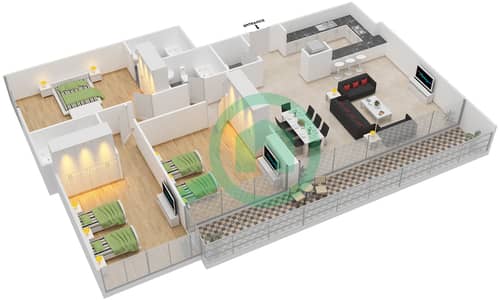 Capital Bay Towers - 3 Bedroom Apartment Unit 07 FLOOR 6,15 Floor plan