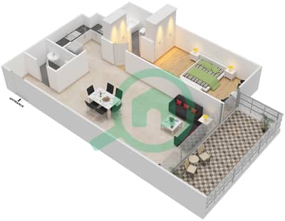 المخططات الطابقية لتصميم الوحدة 04 FLOOR 5,7,13,14 شقة 1 غرفة نوم - أبراج كابيتال باي