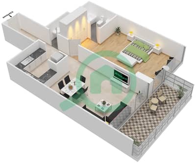المخططات الطابقية لتصميم الوحدة 02 FLOOR 5,7,13,14 شقة 1 غرفة نوم - أبراج كابيتال باي