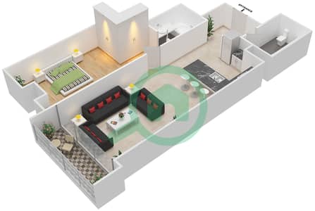 المخططات الطابقية لتصميم الوحدة 9 FLOOR P3,4-6,9-15 شقة 1 غرفة نوم - دافوليو