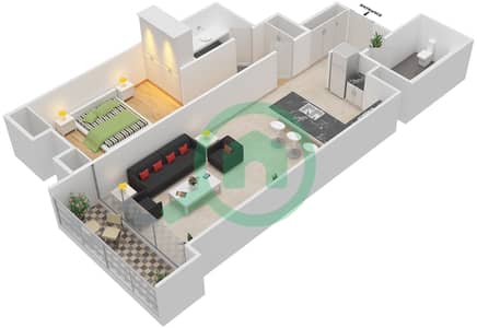 المخططات الطابقية لتصميم الوحدة 9 FLOOR 16 شقة 1 غرفة نوم - دافوليو