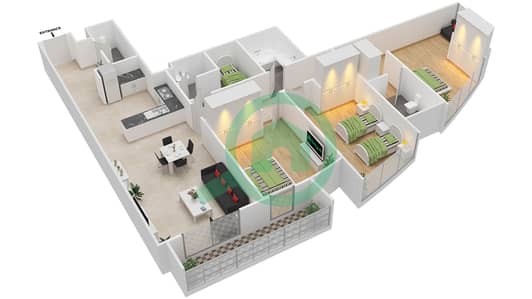 المخططات الطابقية لتصميم الوحدة 6 FLOOR P3,4-6,9-15 شقة 3 غرف نوم - دافوليو