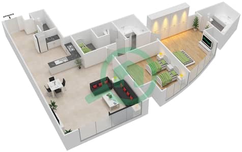 المخططات الطابقية لتصميم الوحدة 6 FLOOR 20 شقة 3 غرف نوم - دافوليو
