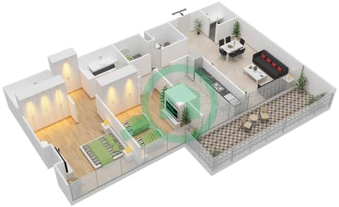 المخططات الطابقية لتصميم الوحدة 4 FLOOR 7 شقة 2 غرفة نوم - دافوليو