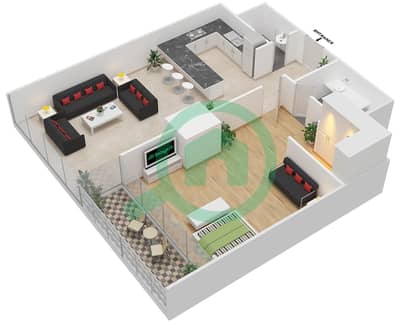 المخططات الطابقية لتصميم الوحدة 3 FLOOR P3,4-6,9-15 شقة 1 غرفة نوم - دافوليو