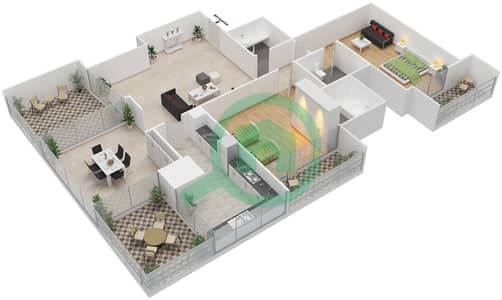 المخططات الطابقية لتصميم الوحدة 1 FLOOR 7 شقة 2 غرفة نوم - دافوليو