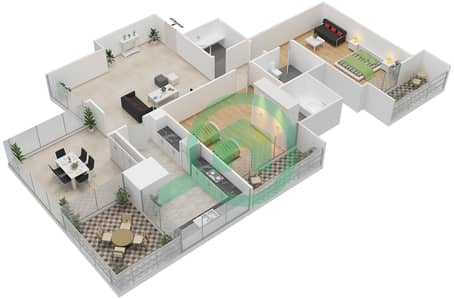 المخططات الطابقية لتصميم الوحدة 1 FLOOR 8 شقة 2 غرفة نوم - دافوليو