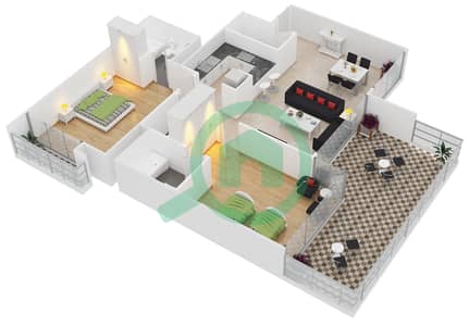 المخططات الطابقية لتصميم الوحدة 1B شقة 2 غرفة نوم - برج أفانتي