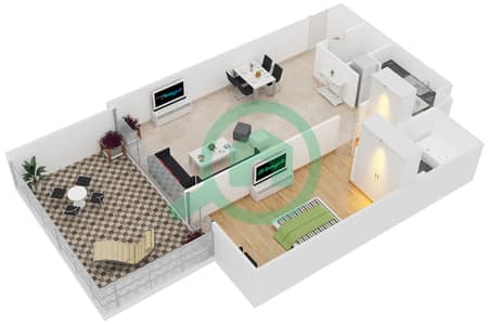 المخططات الطابقية لتصميم الوحدة 4 شقة 1 غرفة نوم - برج أفانتي