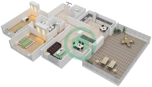المخططات الطابقية لتصميم الوحدة 3601 شقة 2 غرفة نوم - برج إندكس‬