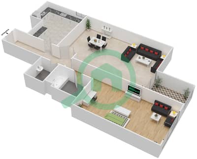المخططات الطابقية لتصميم النموذج 5 شقة 1 غرفة نوم - برج النور الشارقة