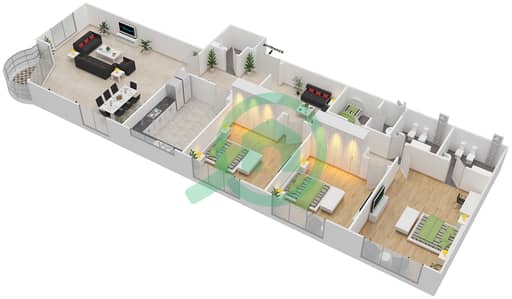 المخططات الطابقية لتصميم النموذج 1 شقة 3 غرف نوم - برج النور الشارقة