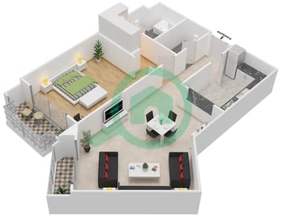 المخططات الطابقية لتصميم النموذج BC شقة 1 غرفة نوم - باب البحر