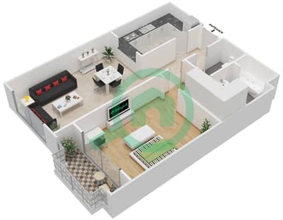 المخططات الطابقية لتصميم النموذج BB شقة 1 غرفة نوم - بناية كهرمان