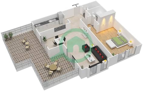 المخططات الطابقية لتصميم النموذج BA شقة 1 غرفة نوم - بناية كهرمان