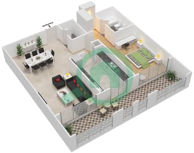 المخططات الطابقية لتصميم النموذج A شقة 1 غرفة نوم - شقق الحمراء فيليج جولف