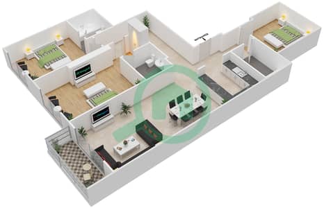 Chapal The Harmony - 3 Bedroom Apartment Type B1 Floor plan