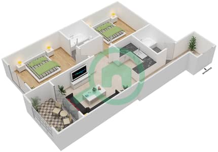 المخططات الطابقية لتصميم النموذج A4 شقة 2 غرفة نوم - شابال ذا هارموني