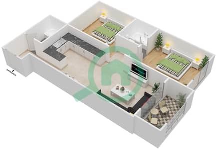 المخططات الطابقية لتصميم النموذج A3 شقة 2 غرفة نوم - شابال ذا هارموني