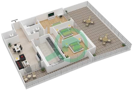 المخططات الطابقية لتصميم الوحدة 7 شقة 3 غرف نوم - أبراج لؤلؤة عجمان