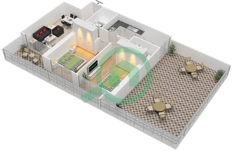 المخططات الطابقية لتصميم الوحدة 3 شقة 2 غرفة نوم - أبراج لؤلؤة عجمان