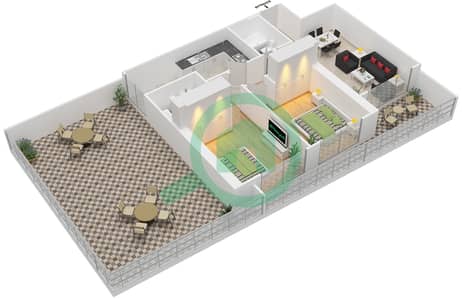 المخططات الطابقية لتصميم الوحدة 2 شقة 2 غرفة نوم - أبراج لؤلؤة عجمان