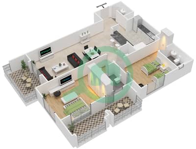 أنسام 1 - 2 غرفة شقق نوع H-Ansam 4 مخطط الطابق