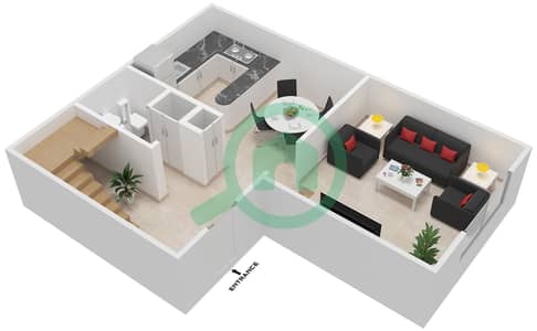 المخططات الطابقية لتصميم النموذج A تاون هاوس 1 غرفة نوم - أبراج ريحان هايتس