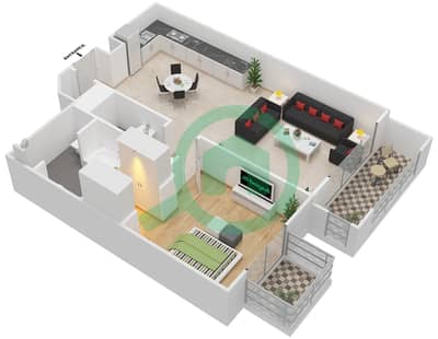 المخططات الطابقية لتصميم النموذج C شقة 1 غرفة نوم - مساكن سعديات سان ريجيس
