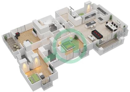 萨迪亚特圣瑞吉公寓 - 3 卧室公寓类型D戶型图