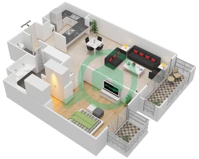 المخططات الطابقية لتصميم النموذج B شقة 1 غرفة نوم - مساكن سعديات سان ريجيس