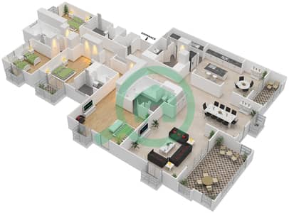 萨迪亚特圣瑞吉公寓 - 4 卧室公寓类型B戶型图