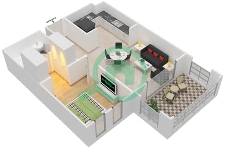 المخططات الطابقية لتصميم النموذج A شقة 1 غرفة نوم - مساكن شاطئ السعديات