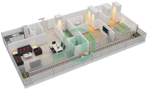 المخططات الطابقية لتصميم النموذج H شقة 2 غرفة نوم - سوهو سكوير