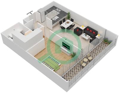 المخططات الطابقية لتصميم النموذج A شقة 1 غرفة نوم - سوهو سكوير