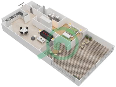 المخططات الطابقية لتصميم النموذج 2C شقة 1 غرفة نوم - بروميناد القرم الشرقي 2