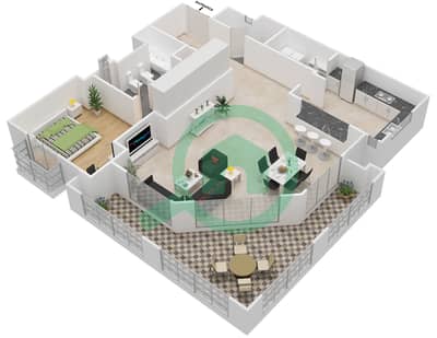 المخططات الطابقية لتصميم النموذج 4B شقة 1 غرفة نوم - بروميناد القرم الشرقي 1
