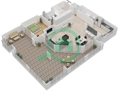 المخططات الطابقية لتصميم النموذج 4A شقة 1 غرفة نوم - بروميناد القرم الشرقي 1