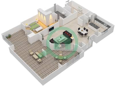 المخططات الطابقية لتصميم النموذج 4 شقة 1 غرفة نوم - بروميناد القرم الشرقي 2