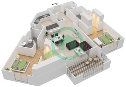 المخططات الطابقية لتصميم النموذج 4 شقة 2 غرفة نوم - بروميناد القرم الشرقي 1