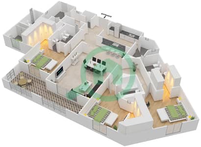 المخططات الطابقية لتصميم النموذج 3 شقة 3 غرف نوم - بروميناد القرم الشرقي 1