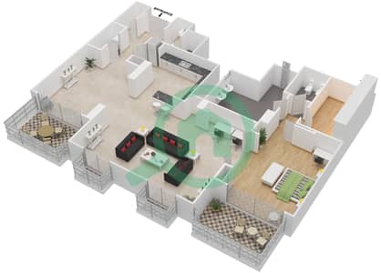 المخططات الطابقية لتصميم النموذج 4 بنتهاوس 1 غرفة نوم - بروميناد القرم الشرقي 2
