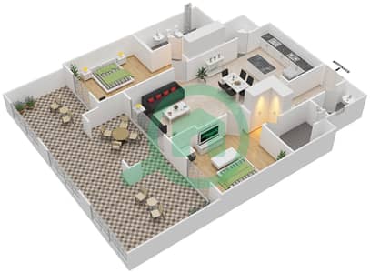المخططات الطابقية لتصميم النموذج 2 شقة 2 غرفة نوم - بروميناد القرم الشرقي 2
