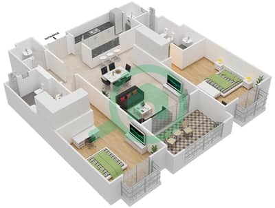 المخططات الطابقية لتصميم النموذج 1 شقة 2 غرفة نوم - بروميناد القرم الشرقي 1