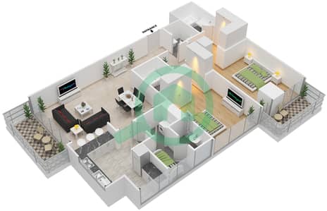 守护大厦 - 2 卧室公寓类型2戶型图