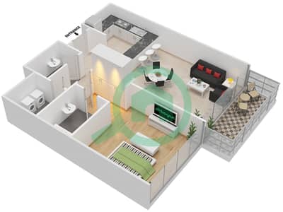 المخططات الطابقية لتصميم النموذج 4 شقة 1 غرفة نوم - أبراج الجارديان