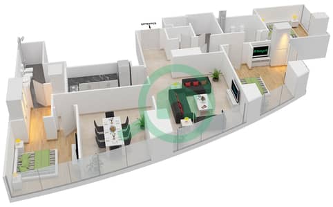 Etihad Towers - 3 Bed Apartments Type T2-3C Floor plan